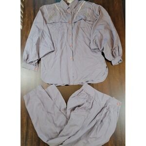 Vintage Marc D'alcy Belame‎ 2pc Pant Suit Top Beaded Silk Wool Gray Purple sz 8